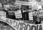 A demonstration outside the UN headquarters in New York City against the genocide in Cambodia perpetrated by the Khmer Rouge