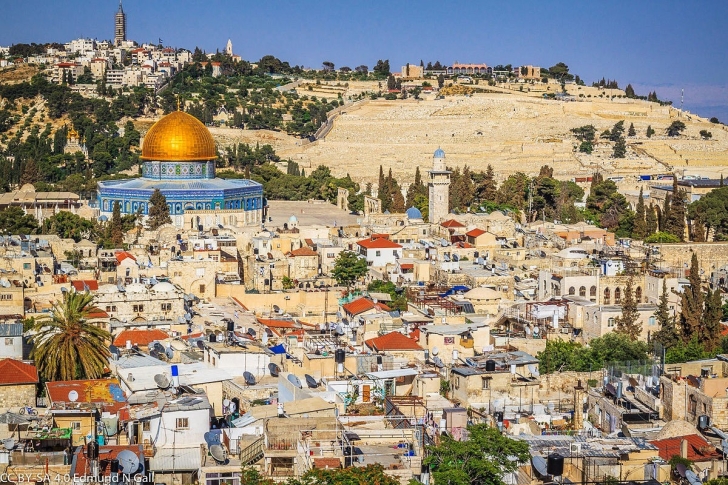 Temple Mount and Dome of the Rock alongside the Jewish Quarter in Jerusalem.