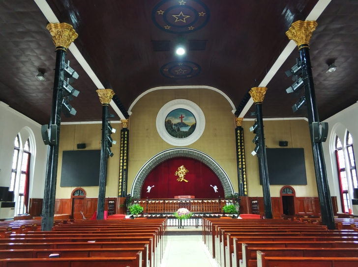Surveillance cameras inside church building in China.
