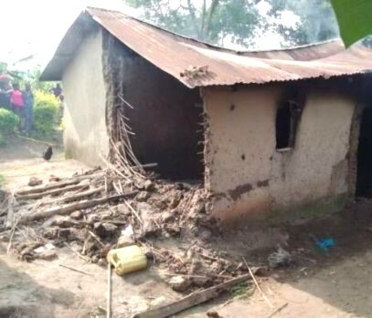 Damaged home of three Christian family members killed in Nyabitutsi village, Uganda on Dec. 25, 2023.