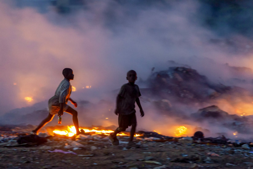 Homeless children at a dumpsite in Africa.