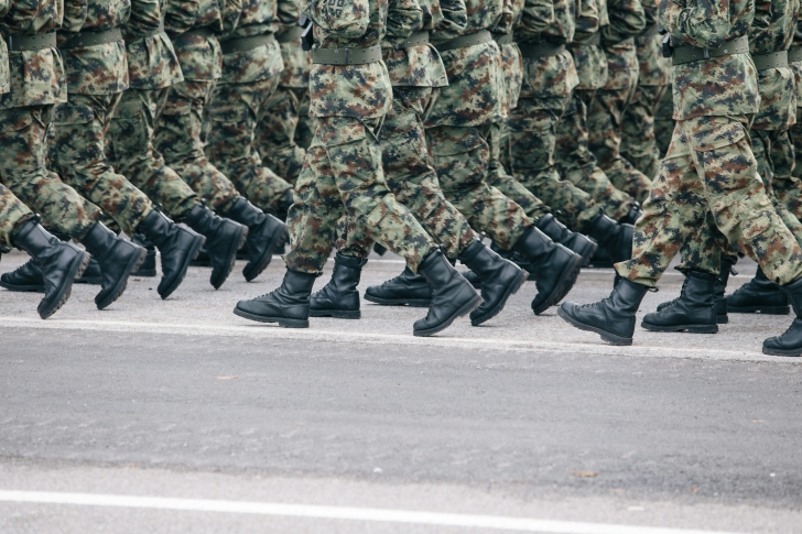 Military formation soldiers marching