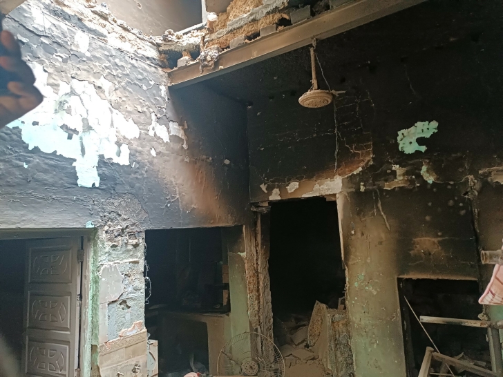 Home burned in rioting that began Aug. 16, 2023 in Christian Town, Jaranwala, Pakistan. 