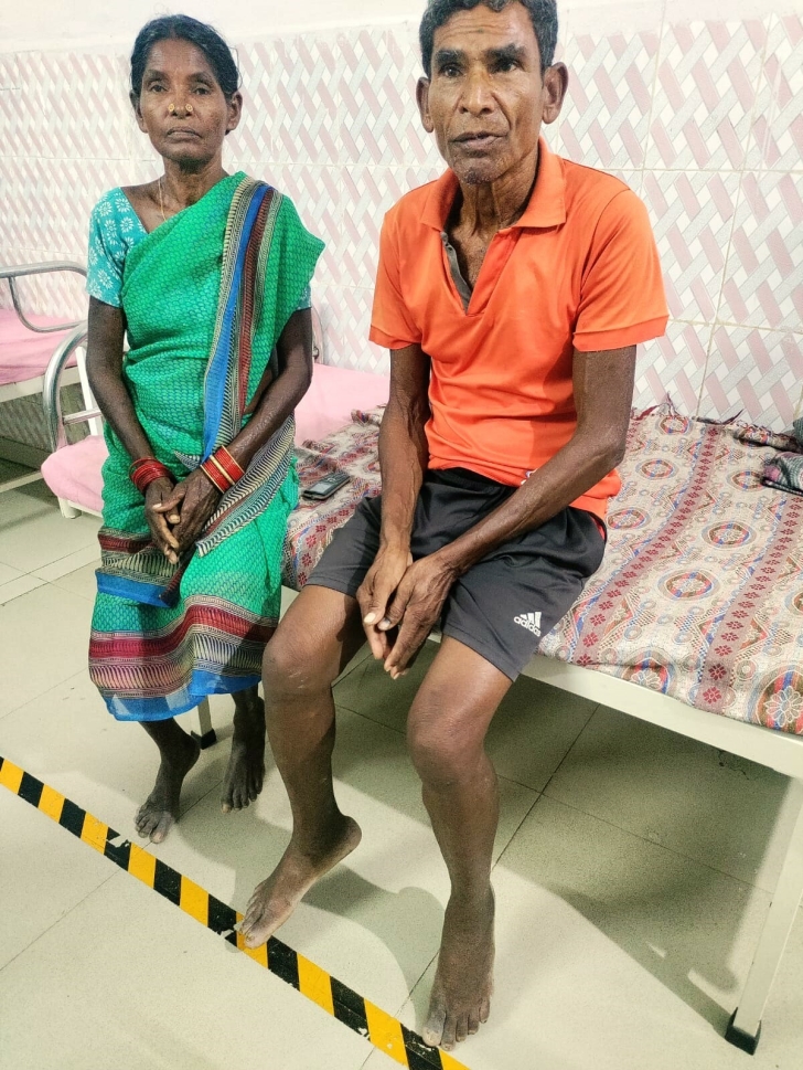 Mangu Ram Podiyami (R) was beaten unconscious in Gupanpal, Chhattisgarh state, India on Feb. 12, 2024.