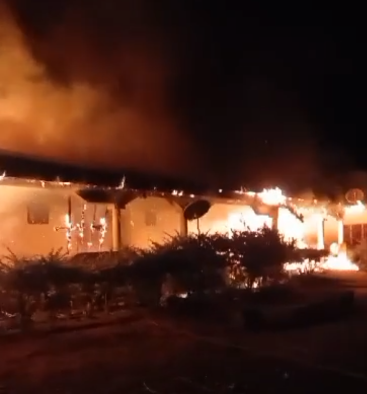 Rectory of St. Raphael’s Catholic Church burning in Fadan Kamantan, Nigeria, on Sept. 7, 2023.