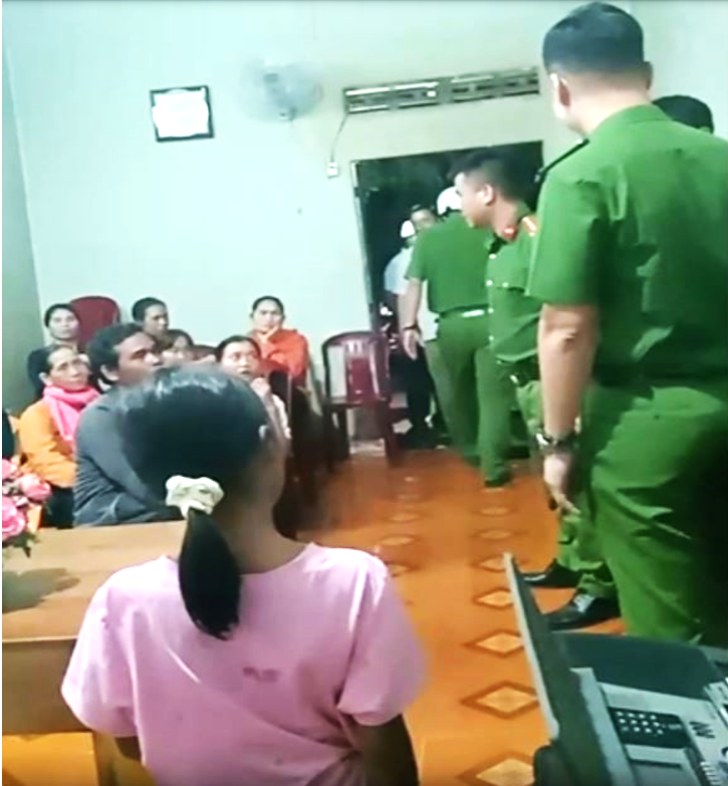 Police and other officials intrude into home of Y Krot Bya during worship in Buon Don District, Dak Lak Province, Vietnam on Nov. 15, 2023.