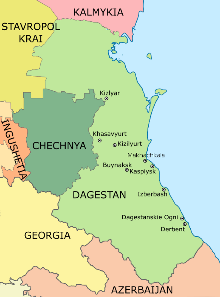 Map of the Republic of Dagestan.