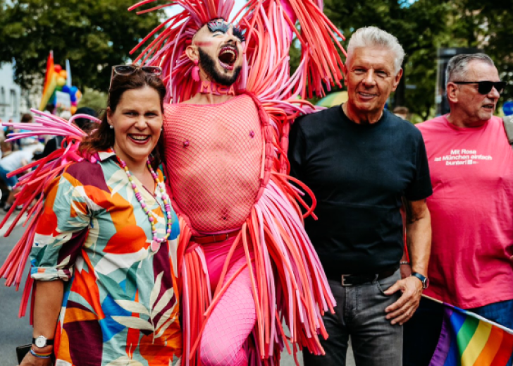Verena Dietl, 3rd Mayor (L), at Christopher Street Day LGBTQ parade with Munich Mayor Dieter Reiter (R).