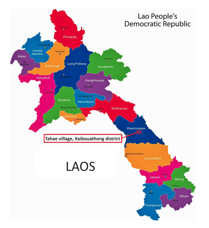 Location of June 22, 2024 arrests of six Christians in Laos.