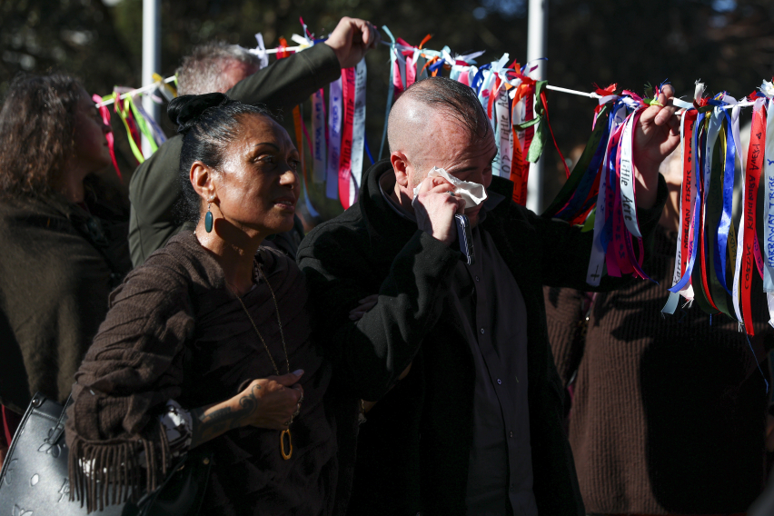 Members of the public arrive as part of a hikoi prior to the release of The Royal Commission of Inquiry into Abuse in Care report at Parliament on July 24, 2024 in Wellington, New Zealand