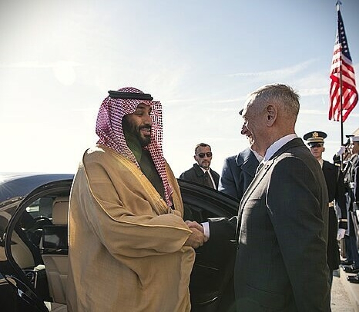 Saudi Crown Prince Mohammed bin Salman bin Abdulaziz with former U.S. Defense Secretary James N. Mattis in March 2018. 