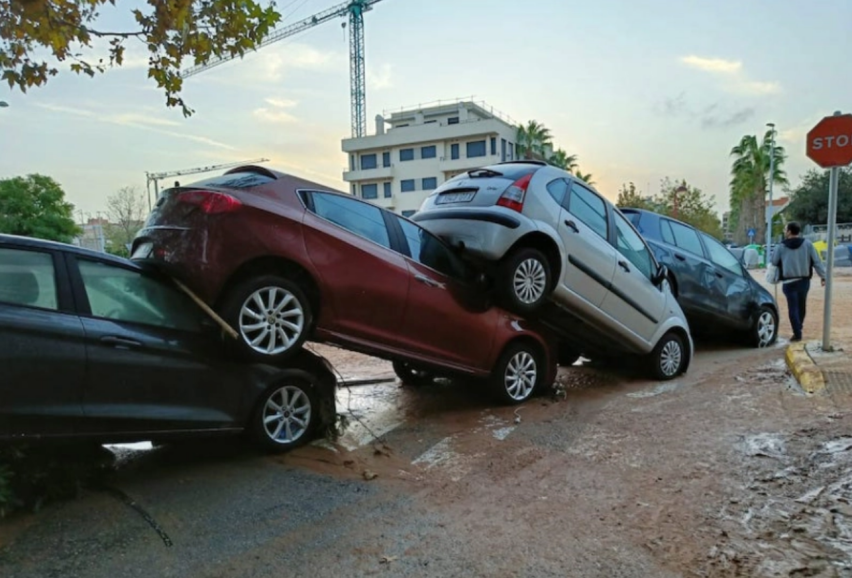 Vehicles were left piled up