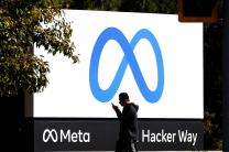 Meta sign in front of its headquarters in Menlo Park, California