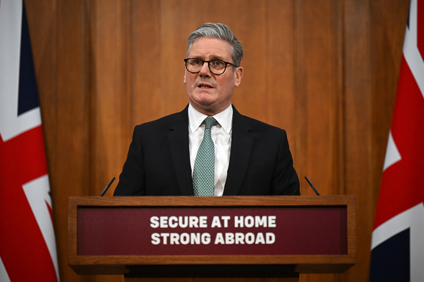 Prime Minister Keir Starmer delivers a statement on Defence spending at Downing Street on February 25, 2025 in London, England