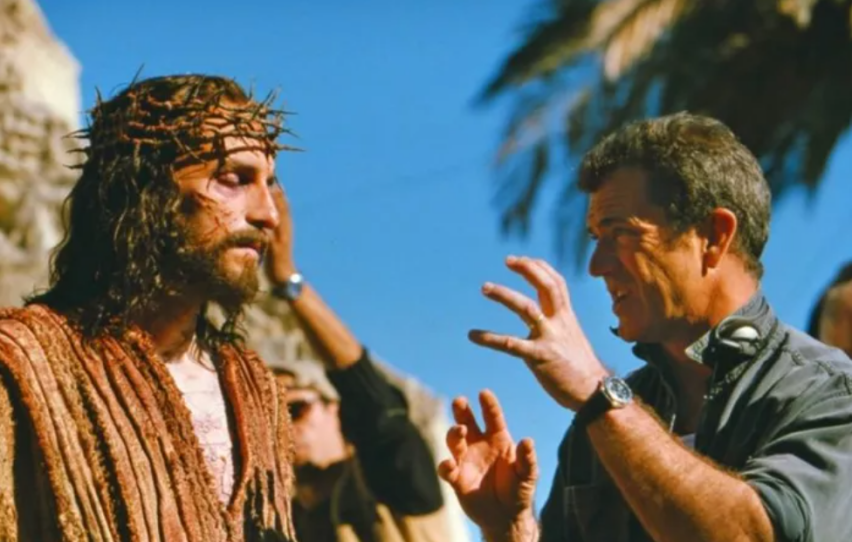 Mel Gibson (right) directs actor Jim Caviezel