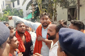 Hindu extremists confront church members in Raipur, India on March 9, 2025.