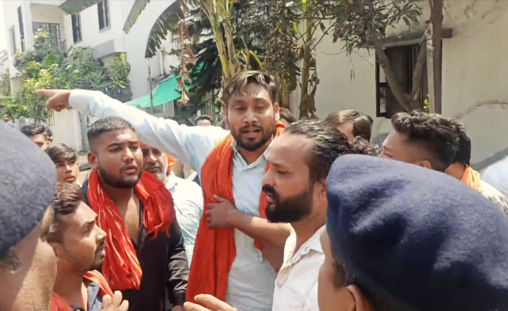 Hindu extremists confront church members in Raipur, India on March 9, 2025.