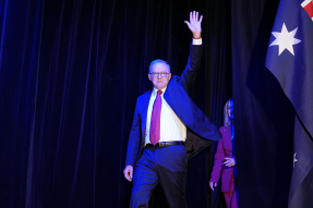 Prime Minister Anthony Albanese delivers a victory speech at the Labor Party’s election night event on May 03, 2025 in Sydney, Australia
