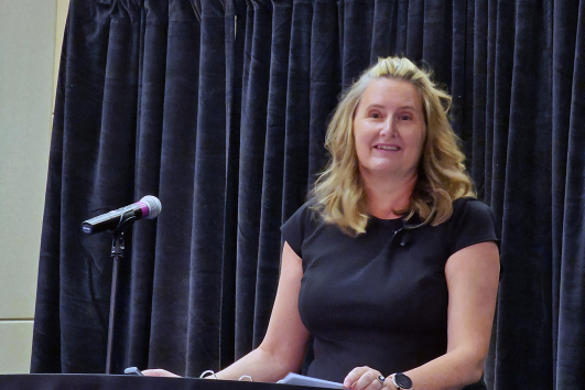 Mary DeMuth delivers the opening keynote at the Evangelical Press Association’s 2025 annual convention in Branson, Missouri
