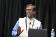 Sam George, a global theologian and Lausanne Movement leader, delivers a keynote address at the 2025 Evangelical Press Association convention in Branson, Missouri