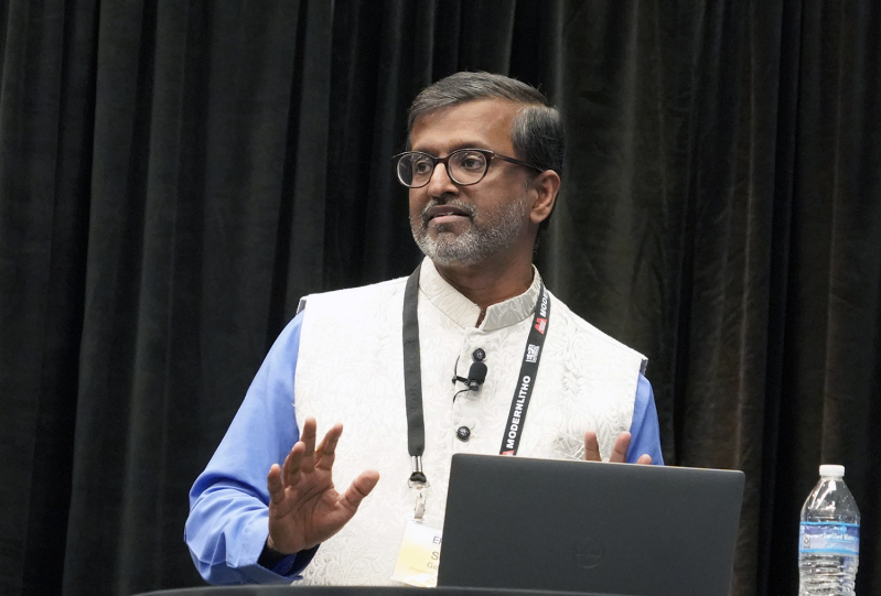Sam George, a global theologian and Lausanne Movement leader, delivers a keynote address at the 2025 Evangelical Press Association convention in Branson, Missouri