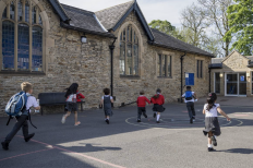 Church of England school, kids, running