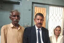Attorney Hanif Hameed flanked by parents of 15-year-old girl kidnapped and forcibly converted and married in Pakistan.