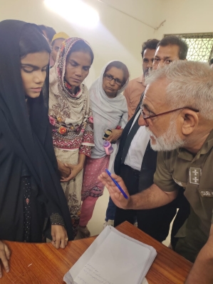 Jessica Iqbal (in black) at court in Lahore, Pakistan on May 16, 2025.