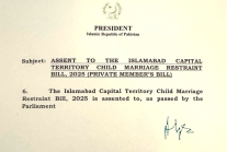 Notification by president of Pakistan enacting legislation against child marriages.
