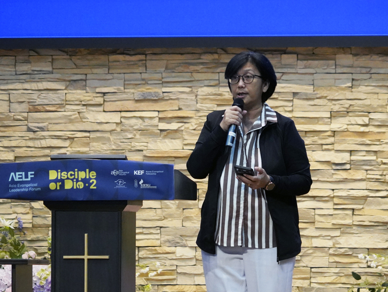 Gwen De Rozario, Executive Director of the Asia Evangelical Alliance’s Family & Children Commission, presents the Children and Family Discipleship strategy at the Asia Evangelical Leadership Forum in Seoul, emphasizing the role of the home as the primary
