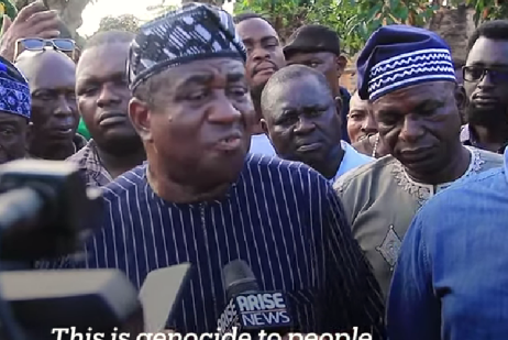 Former Benue state Gov. Gabriel Suswam laments herdsmens June 13-14 slaughter of predominantly Christian farmers in Yelwata, Nigeria to media on June 19, 2025.