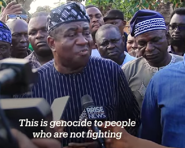 Former Benue state Gov. Gabriel Suswam laments herdsmens June 13-14 slaughter of predominantly Christian farmers in Yelwata, Nigeria to media on June 19, 2025.