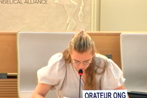 WEA representative Nadia van der Sar at Human Rights Council session in Geneva, Switzerland.