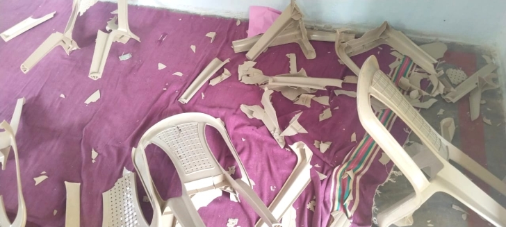 Chairs smashed in attack on church in Borsi village, Dhamtari District, Chhattisgarh, India on June 8, 2025.