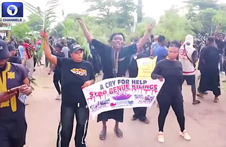 Villagers protest massacre in Yelwata, Guma County, Benue state, Nigeria in mid-June 2025.