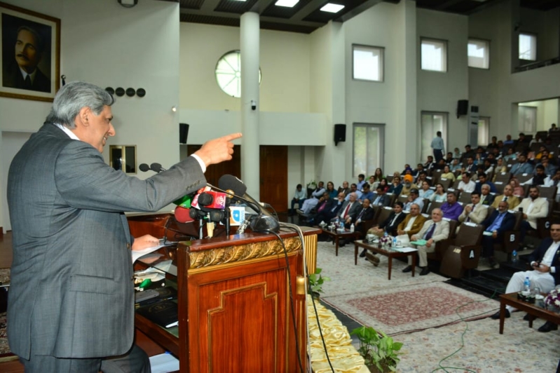 Federal Minister for Law and Human Rights, Senator Azam Nazeer Tarrar addressing the launch ceremony of the outreach program for minorities at the Civil Services Academy on July 7.