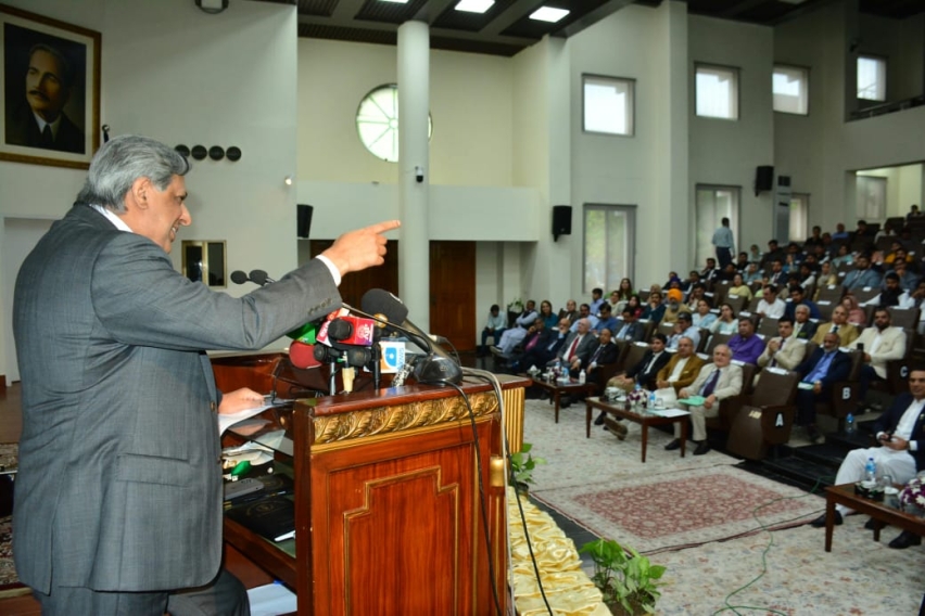 Federal Minister for Law and Human Rights, Senator Azam Nazeer Tarrar addressing the launch ceremony of the outreach program for minorities at the Civil Services Academy on July 7.
