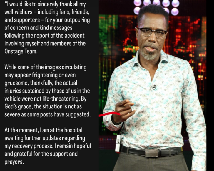 Jamaican TV presenter Winford Williams survives dramatic car crash, publicly praises “God’s grace” that injuries are not severe