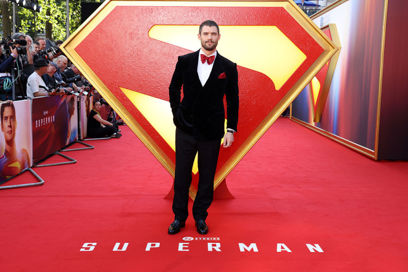 David Corenswet attends the Superman Fan Event in Londons Leicester Square on July 02, 2025 in London, England