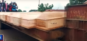 Coffins of 27 Christians slain in Bindi, Plateau state, Nigeria on July 15, 2025 on truck for procession.