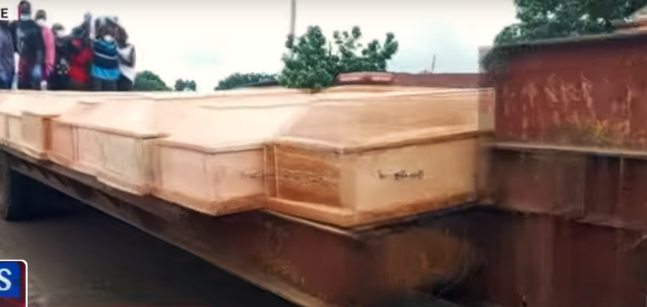 Coffins of 27 Christians slain in Bindi, Plateau state, Nigeria on July 15, 2025 on truck for procession.