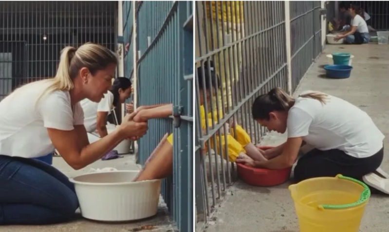 Washing feet in prison