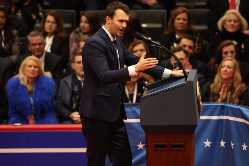 Co-founder Turning Point USA Charlie Kirk speaks following the inauguration of U.S. President Donald Trump during an event at Capital One Arena on January 20, 2025 in Washington, DC.