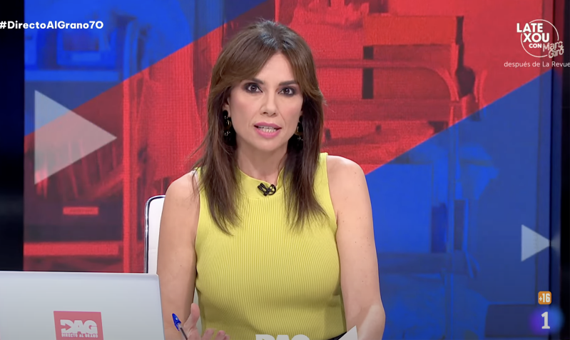 Screenshot from RTVE’s program “Directo al Grano,” presented by Marta Flich, whose September 22 segment on evangelical churches prompted public complaints and an official apology from the broadcaster.