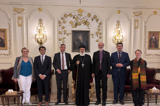 His Eminence Ignatius Aphrem II, Syriac-Orthodox Patriarch of Antioch and All the East (center), with ISHR President Archbishop Prof. Thomas Schirrmacher (next to the patriarch on the right) and ISHR Secretary General Matthias Boehning (next to Schirrmach