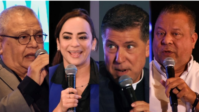 Melvin Rivera, Tayhana García, Father Alberto Cutié, and Ray Cruz together