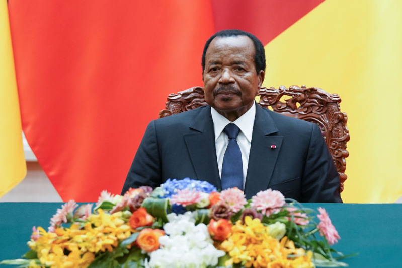 President of Cameroon Paul Biya attend a signing ceremony at The Great Hall Of The People on March 22, 2018 in Beijing, China.