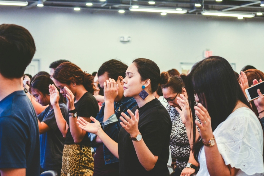 Young people, students praying, prayer, church