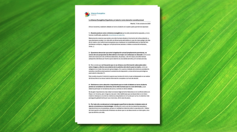The Spanish Evangelical Alliance statement on abortion, 13 October 2025.