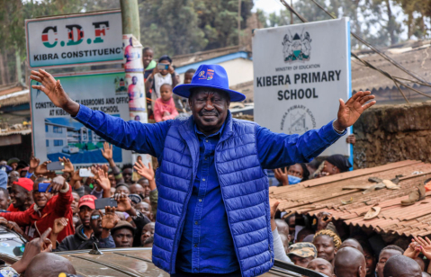 NAIROBI, KENYA: Kenyan opposition leader and candidate Raila Odinga waves to supporters after casting his vote in the Presidential elections on August 9, 2022 in Nairobi, Kenya. Odinga passed away on Oct. 15, 2025.